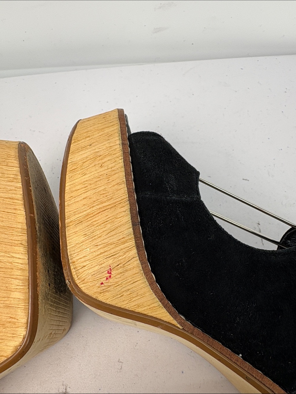 π Very Volatile Black Suede Platform Sandals with Wood Block Heel and Ankle Tie - Picture 7 of 10